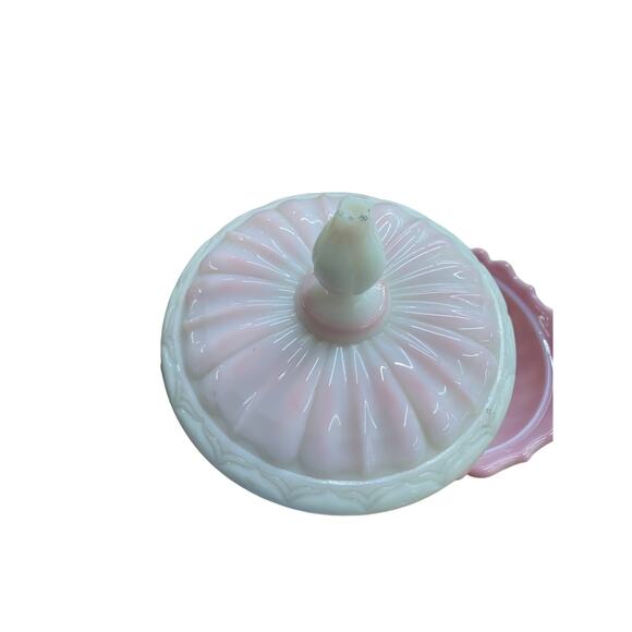 Pink & White Fenton Milk‎ Glass Candy Dish w/ Lid - Picture 3 of 4